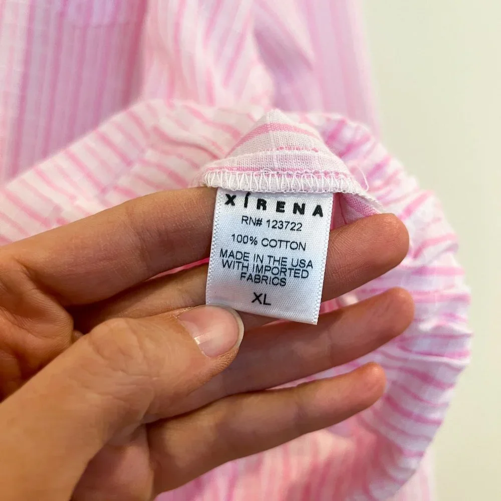 XiRENA Pink Striped Tie Front Button Down Lightweight Classic Designer Blouse XL - Picture 8 of 10